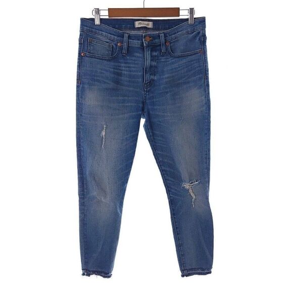 Madewell Denim - Madewell 9" High Rise Skinny Blue Distressed Raw Hem Jeans Size 29